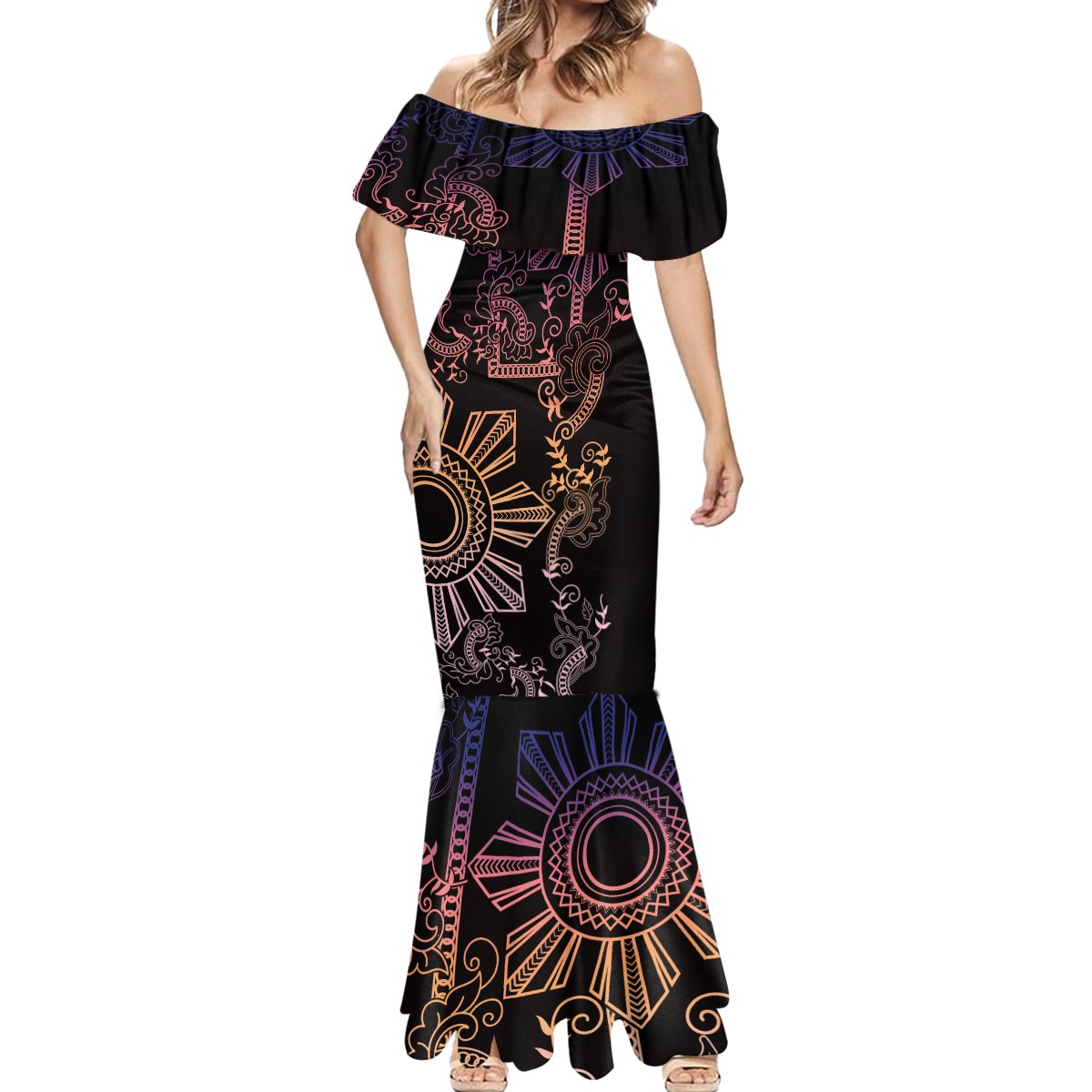 Filipino Sun Tribal Tattoo Mermaid Dress Philippines Inspired Barong Pink Art