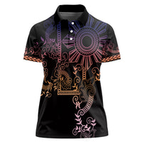 Filipino Sun Tribal Tattoo Women Polo Shirt Philippines Inspired Barong Pink Art LT9 Female Pink - Polynesian Pride