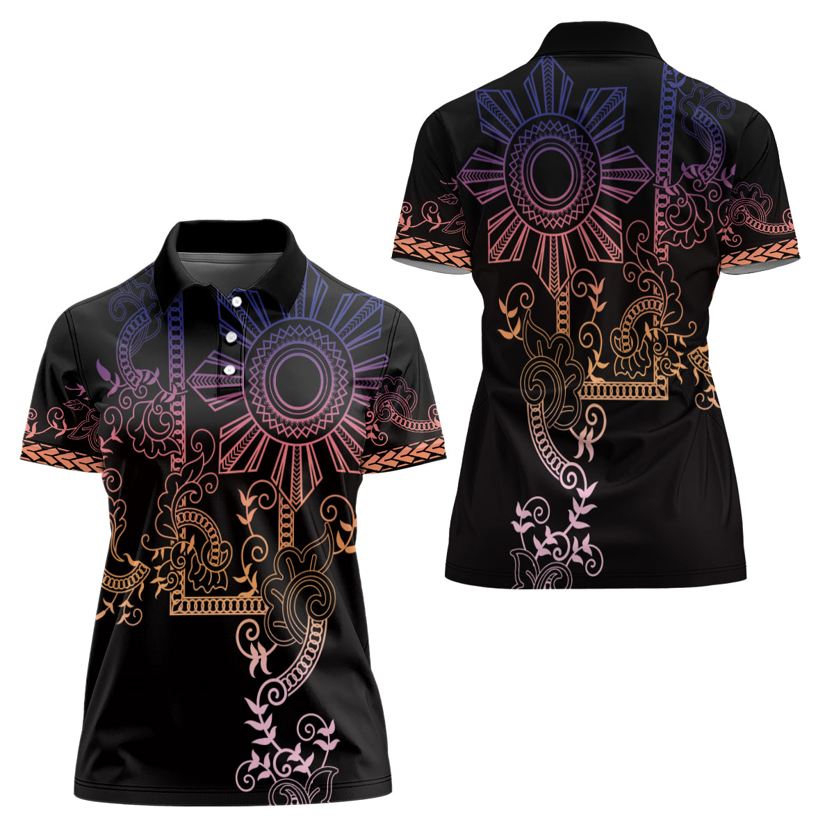 Filipino Sun Tribal Tattoo Women Polo Shirt Philippines Inspired Barong Pink Art LT9 - Polynesian Pride