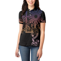 Filipino Sun Tribal Tattoo Women Polo Shirt Philippines Inspired Barong Pink Art LT9 - Polynesian Pride