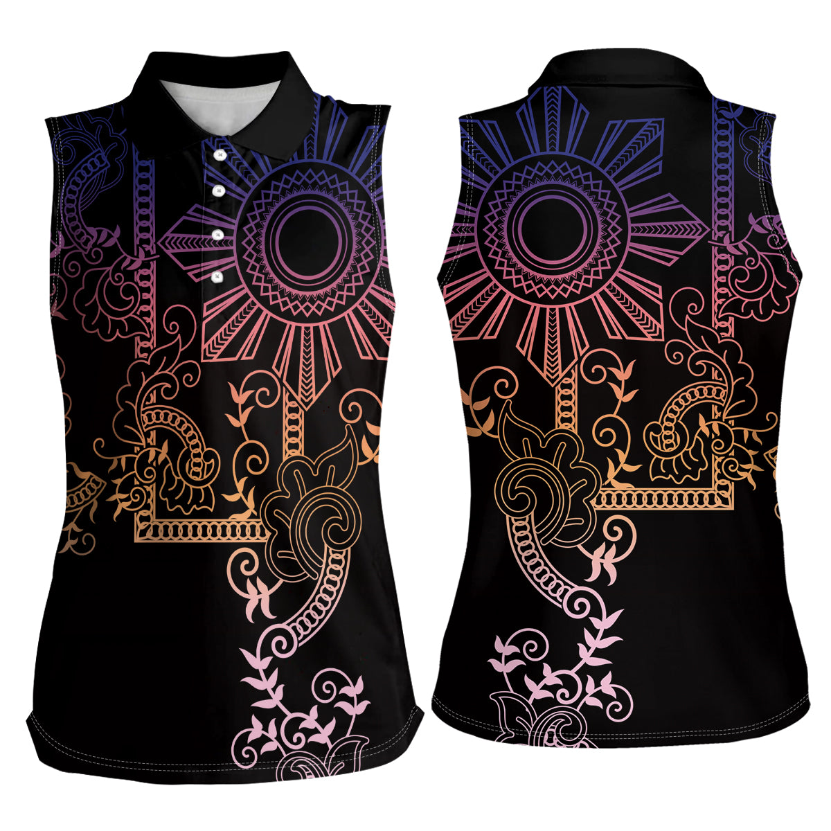 Filipino Sun Tribal Tattoo Women Sleeveless Polo Shirt Philippines Inspired Barong Pink Art LT9 - Polynesian Pride