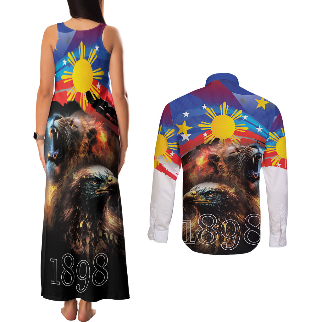 Philippines Lion and Eagle 1898 Couples Matching Tank Maxi Dress and Long Sleeve Button Shirt Pilipinas Maligayang Araw ng Kalayaan LT9 - Polynesian Pride