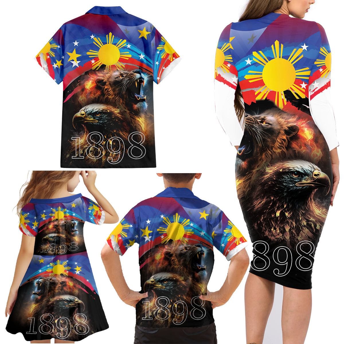 Philippines Lion and Eagle 1898 Family Matching Long Sleeve Bodycon Dress and Hawaiian Shirt Pilipinas Maligayang Araw ng Kalayaan LT9 - Polynesian Pride