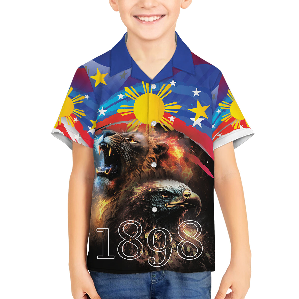 Philippines Lion and Eagle 1898 Family Matching Long Sleeve Bodycon Dress and Hawaiian Shirt Pilipinas Maligayang Araw ng Kalayaan LT9 Son's Shirt Black - Polynesian Pride