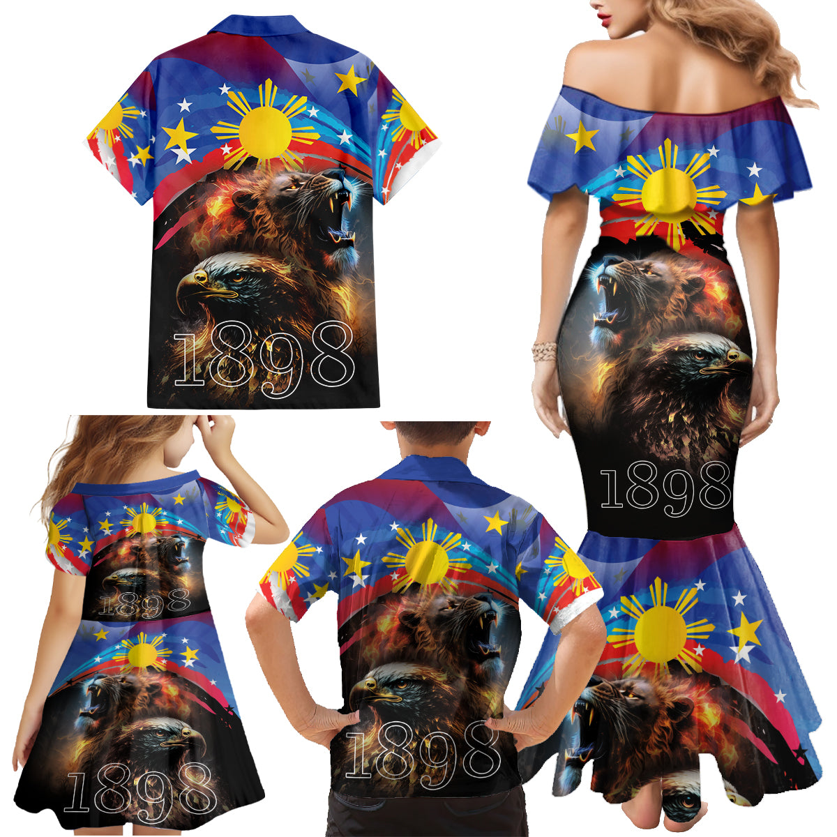 Philippines Lion and Eagle 1898 Family Matching Mermaid Dress and Hawaiian Shirt Pilipinas Maligayang Araw ng Kalayaan LT9 - Polynesian Pride