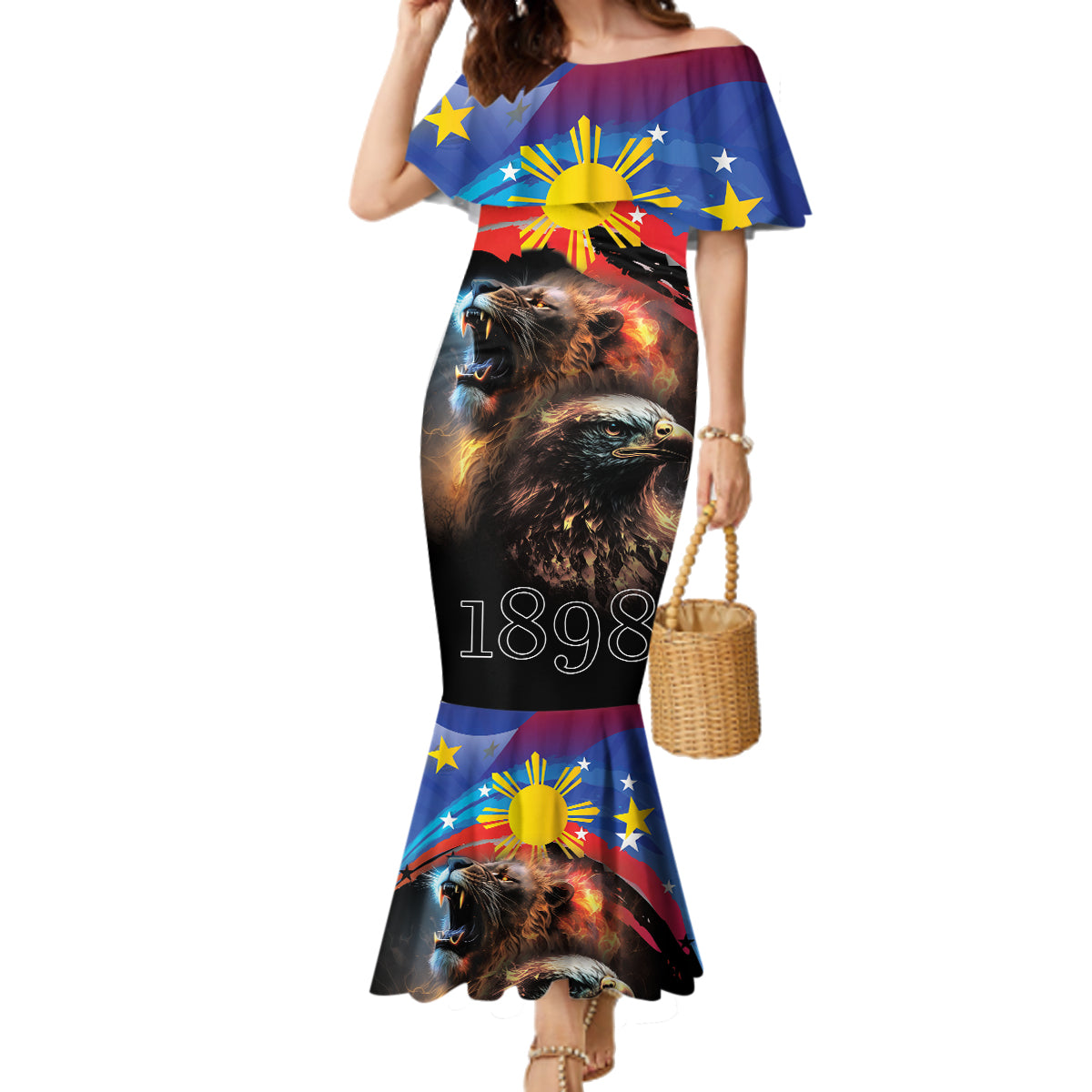 Philippines Lion and Eagle 1898 Family Matching Mermaid Dress and Hawaiian Shirt Pilipinas Maligayang Araw ng Kalayaan LT9 Mom's Dress Black - Polynesian Pride