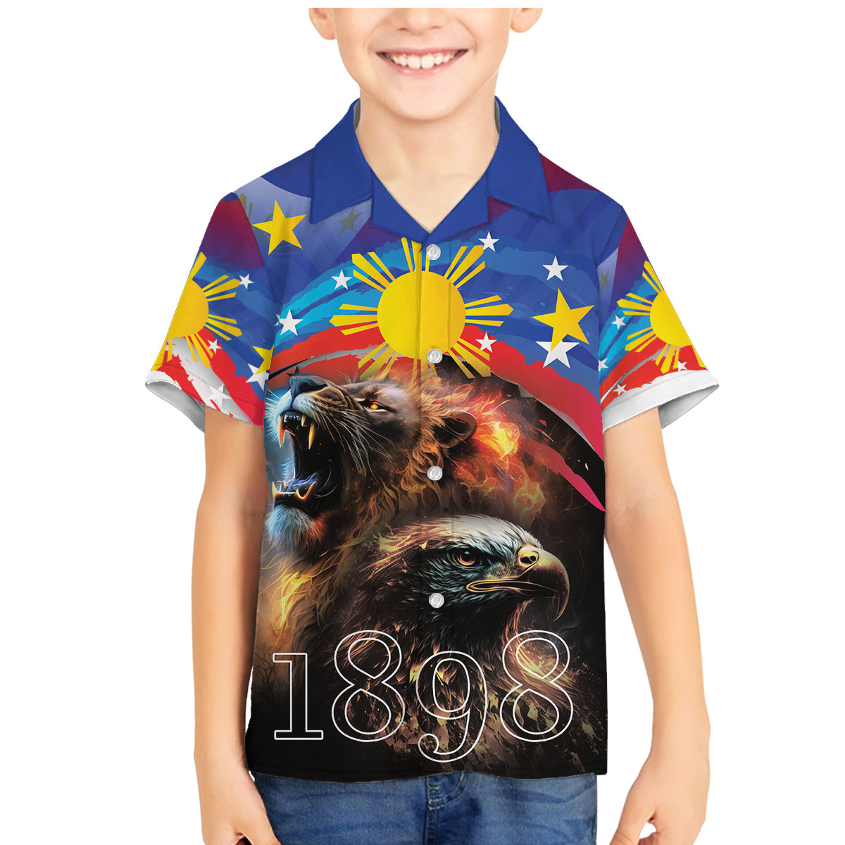 Philippines Lion and Eagle 1898 Family Matching Mermaid Dress and Hawaiian Shirt Pilipinas Maligayang Araw ng Kalayaan LT9 Son's Shirt Black - Polynesian Pride
