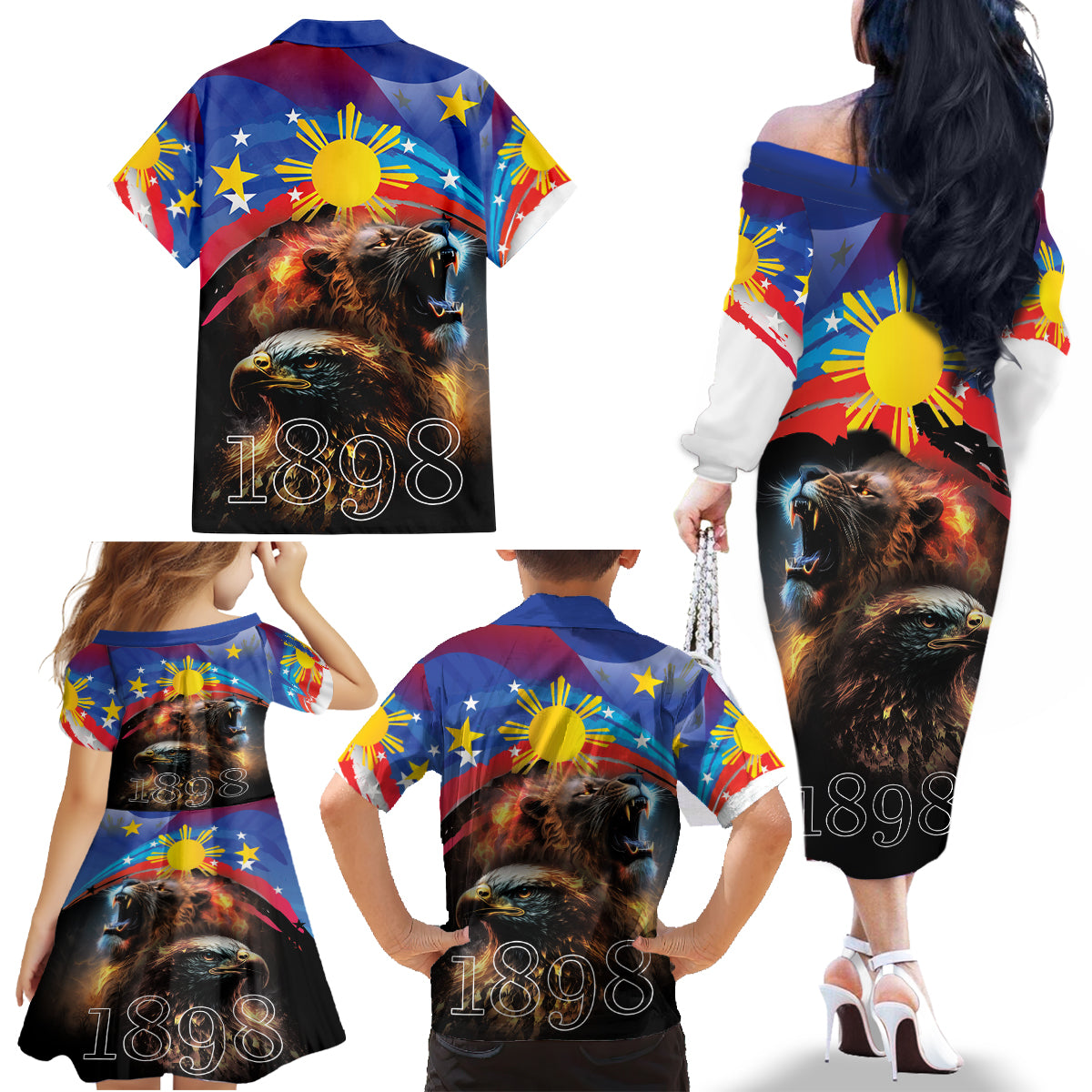 Philippines Lion and Eagle 1898 Family Matching Off The Shoulder Long Sleeve Dress and Hawaiian Shirt Pilipinas Maligayang Araw ng Kalayaan LT9 - Polynesian Pride