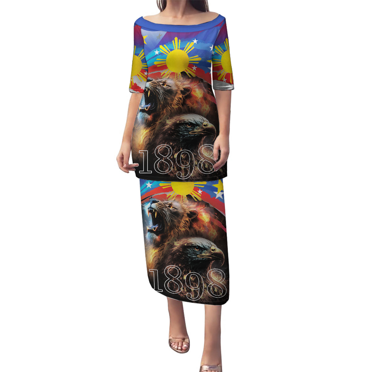 Philippines Lion and Eagle 1898 Family Matching Puletasi and Hawaiian Shirt Pilipinas Maligayang Araw ng Kalayaan LT9 Mom's Dress Black - Polynesian Pride