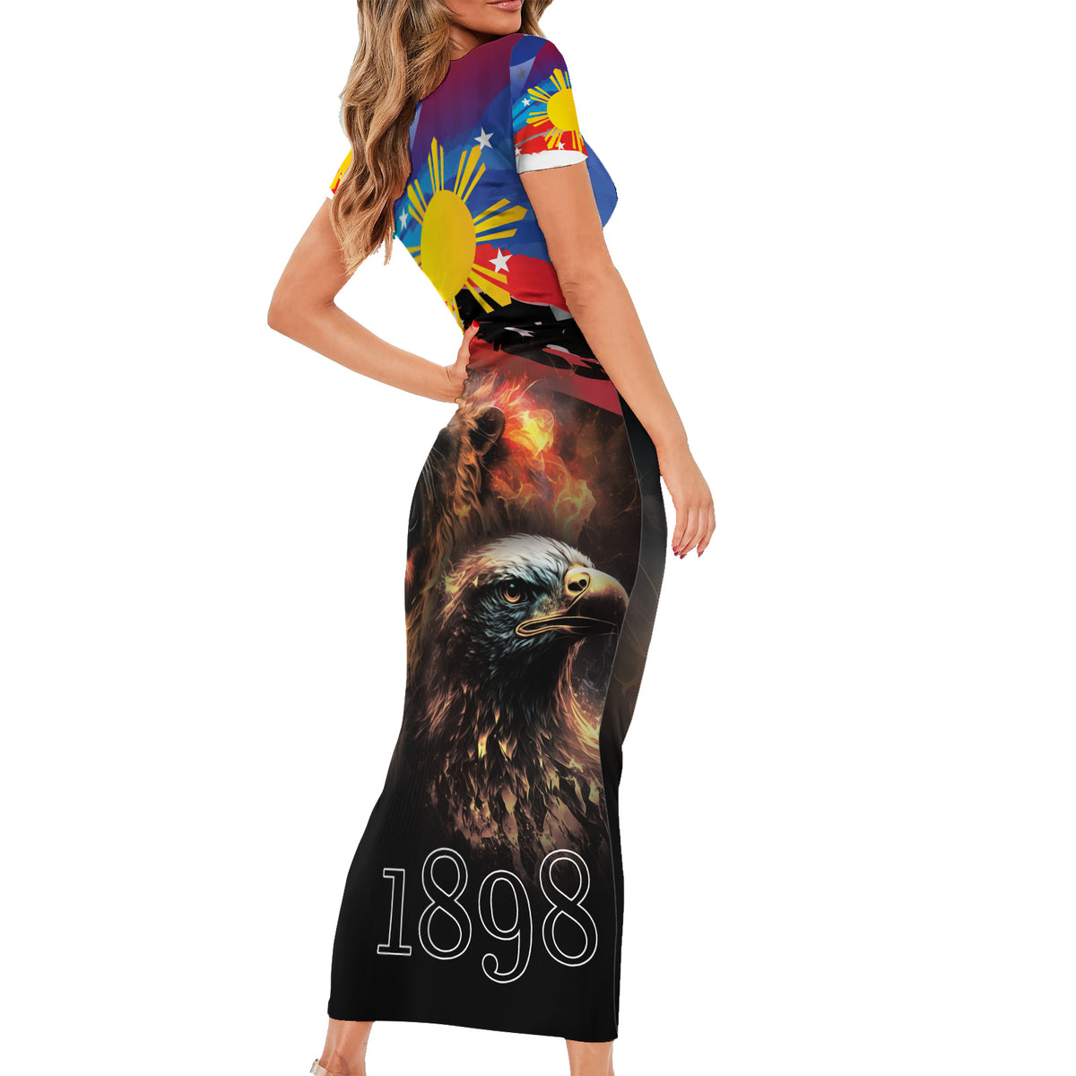 Philippines Lion and Eagle 1898 Family Matching Short Sleeve Bodycon Dress and Hawaiian Shirt Pilipinas Maligayang Araw ng Kalayaan LT9 - Polynesian Pride