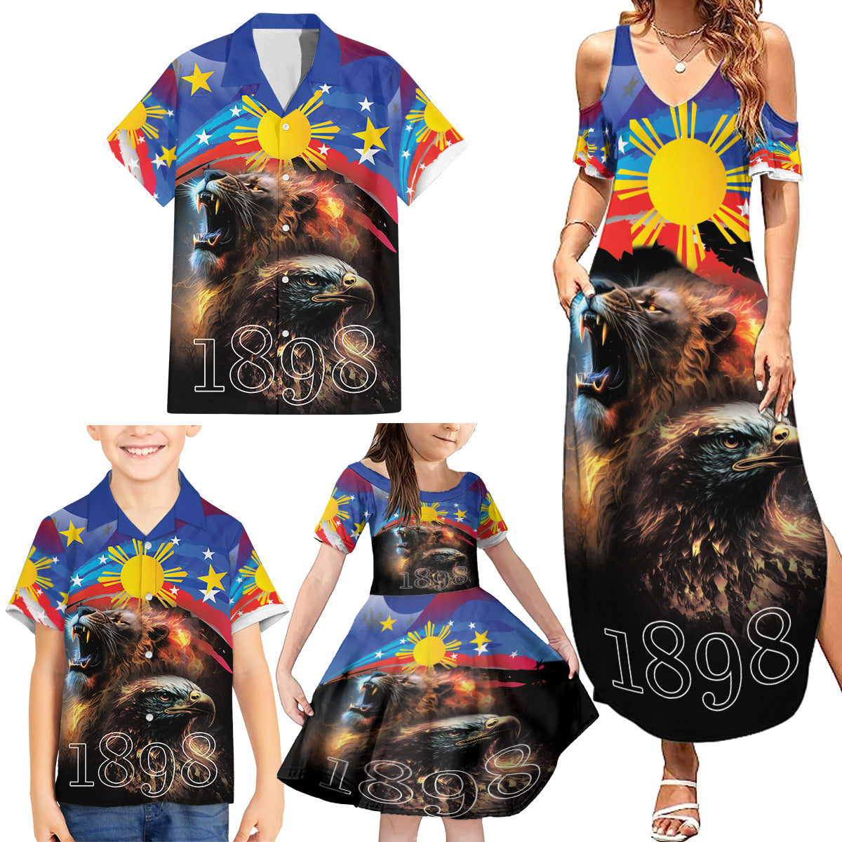 Philippines Lion and Eagle 1898 Family Matching Summer Maxi Dress and Hawaiian Shirt Pilipinas Maligayang Araw ng Kalayaan LT9 - Polynesian Pride