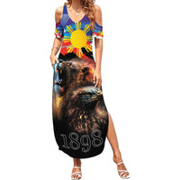 Philippines Lion and Eagle 1898 Family Matching Summer Maxi Dress and Hawaiian Shirt Pilipinas Maligayang Araw ng Kalayaan LT9 Mom's Dress Black - Polynesian Pride