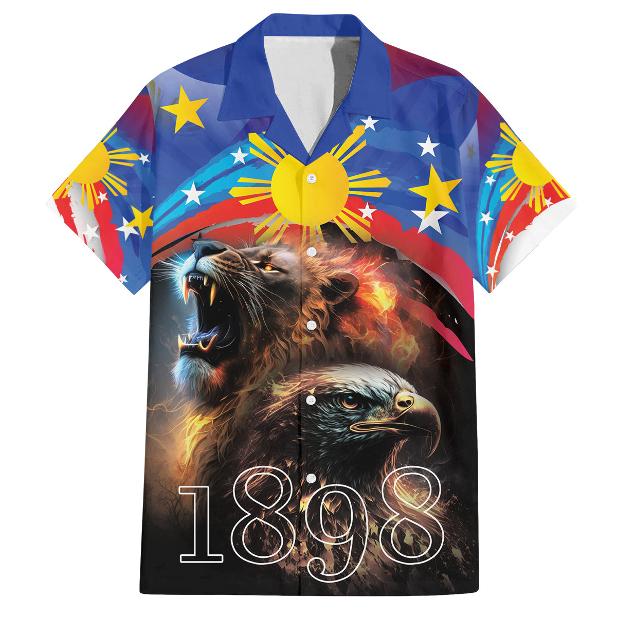 Philippines Lion and Eagle 1898 Family Matching Tank Maxi Dress and Hawaiian Shirt Pilipinas Maligayang Araw ng Kalayaan LT9 Dad's Shirt - Short Sleeve Black - Polynesian Pride