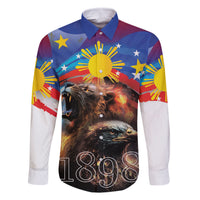 Philippines Lion and Eagle 1898 Family Matching Tank Maxi Dress and Hawaiian Shirt Pilipinas Maligayang Araw ng Kalayaan LT9 Dad's Shirt - Long Sleeve Black - Polynesian Pride
