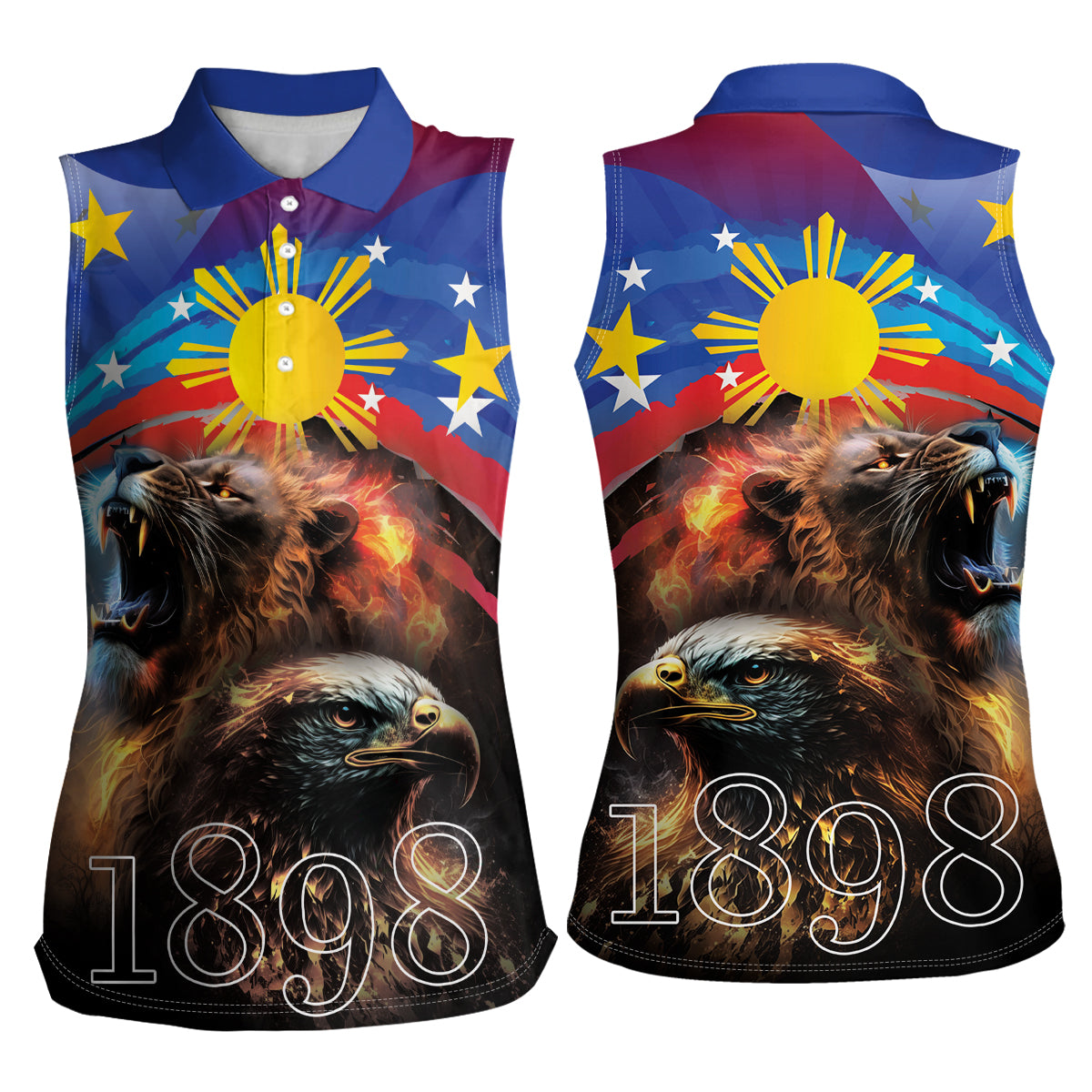 Philippines Lion and Eagle 1898 Women Sleeveless Polo Shirt Pilipinas Maligayang Araw ng Kalayaan