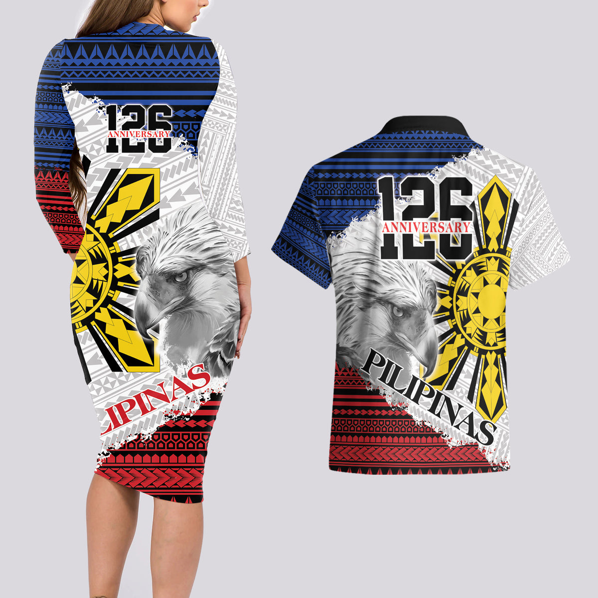 Philippines 126th Independence Day Couples Matching Long Sleeve Bodycon Dress and Hawaiian Shirt Pilipinas Hunyo 12 Maligayang Araw ng Kalayaan LT9 - Polynesian Pride