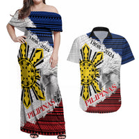 Philippines 126th Independence Day Couples Matching Off Shoulder Maxi Dress and Hawaiian Shirt Pilipinas Hunyo 12 Maligayang Araw ng Kalayaan LT9 White - Polynesian Pride