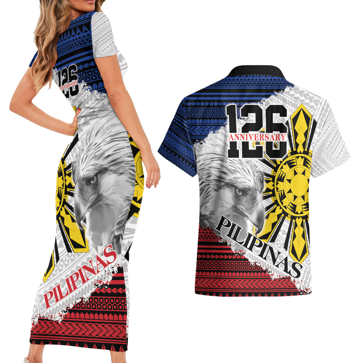 Philippines 126th Independence Day Couples Matching Short Sleeve Bodycon Dress and Hawaiian Shirt Pilipinas Hunyo 12 Maligayang Araw ng Kalayaan LT9 - Polynesian Pride
