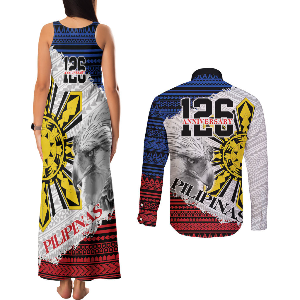 Philippines 126th Independence Day Couples Matching Tank Maxi Dress and Long Sleeve Button Shirt Pilipinas Hunyo 12 Maligayang Araw ng Kalayaan LT9 - Polynesian Pride