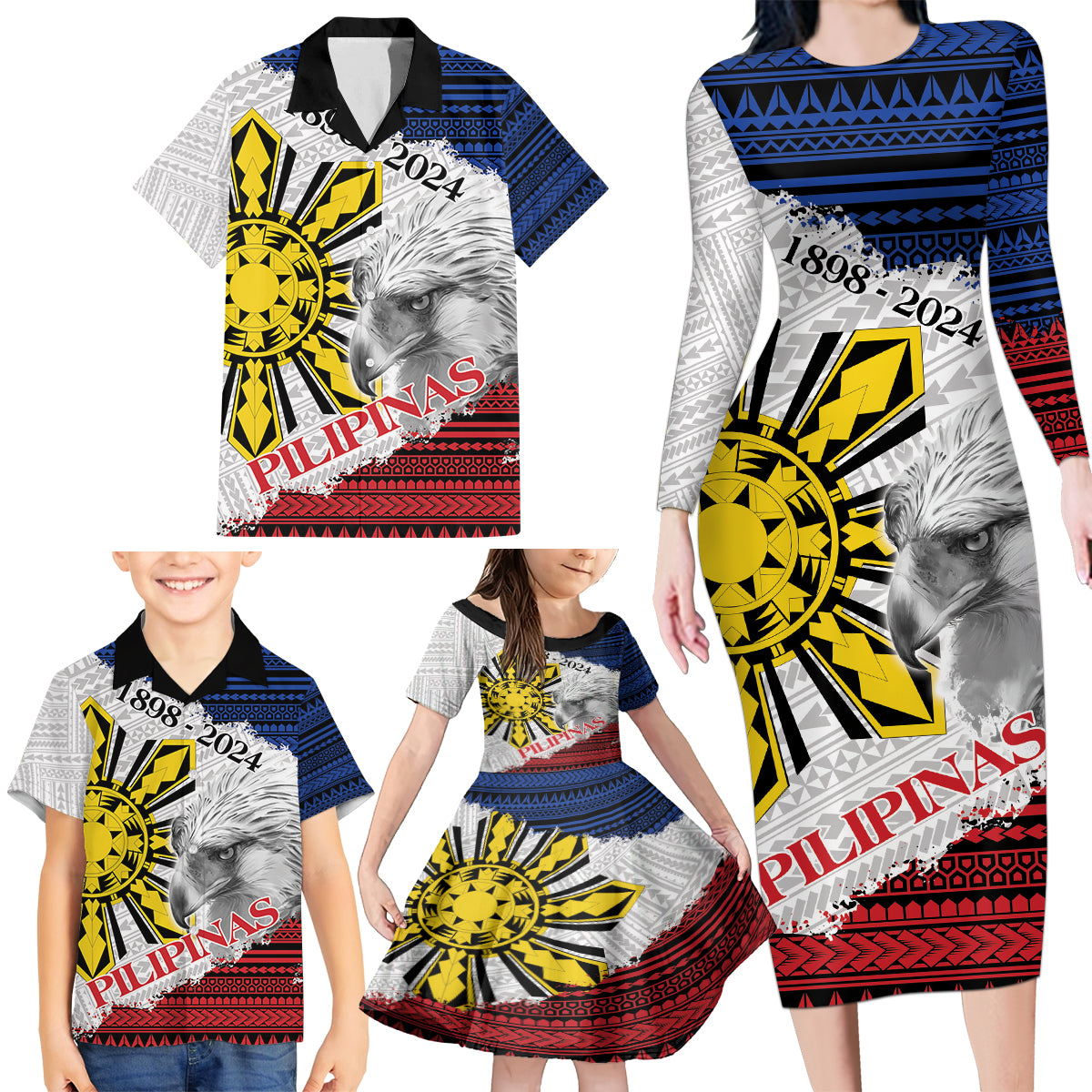 Philippines 126th Independence Day Family Matching Long Sleeve Bodycon Dress and Hawaiian Shirt Pilipinas Hunyo 12 Maligayang Araw ng Kalayaan LT9 - Polynesian Pride