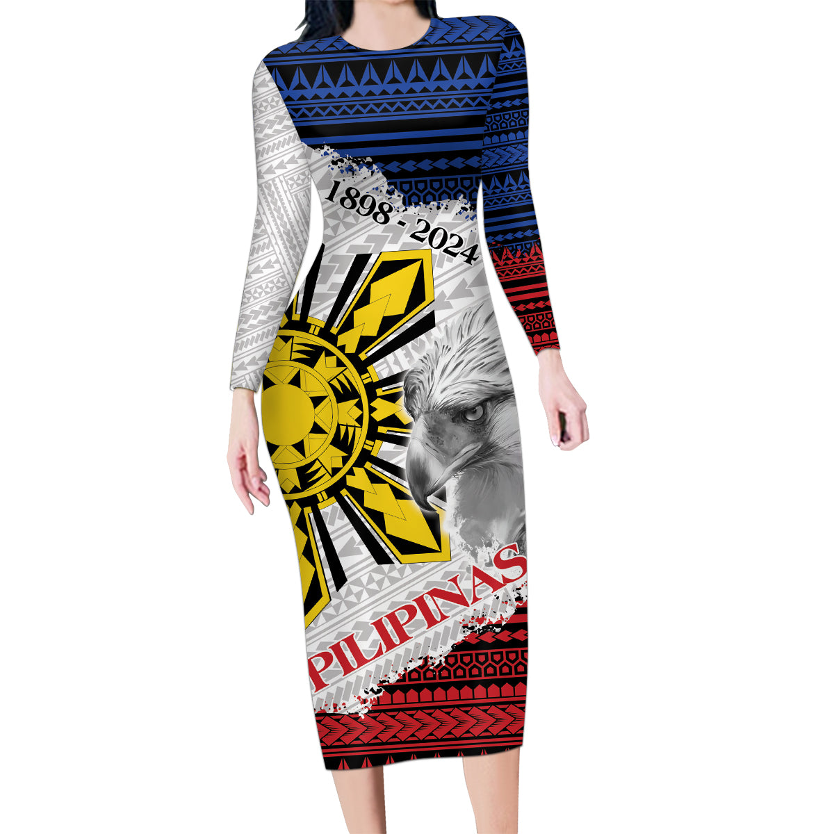 Philippines 126th Independence Day Family Matching Long Sleeve Bodycon Dress and Hawaiian Shirt Pilipinas Hunyo 12 Maligayang Araw ng Kalayaan LT9 Mom's Dress White - Polynesian Pride