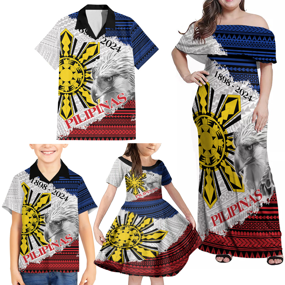 Philippines 126th Independence Day Family Matching Off Shoulder Maxi Dress and Hawaiian Shirt Pilipinas Hunyo 12 Maligayang Araw ng Kalayaan LT9 - Polynesian Pride