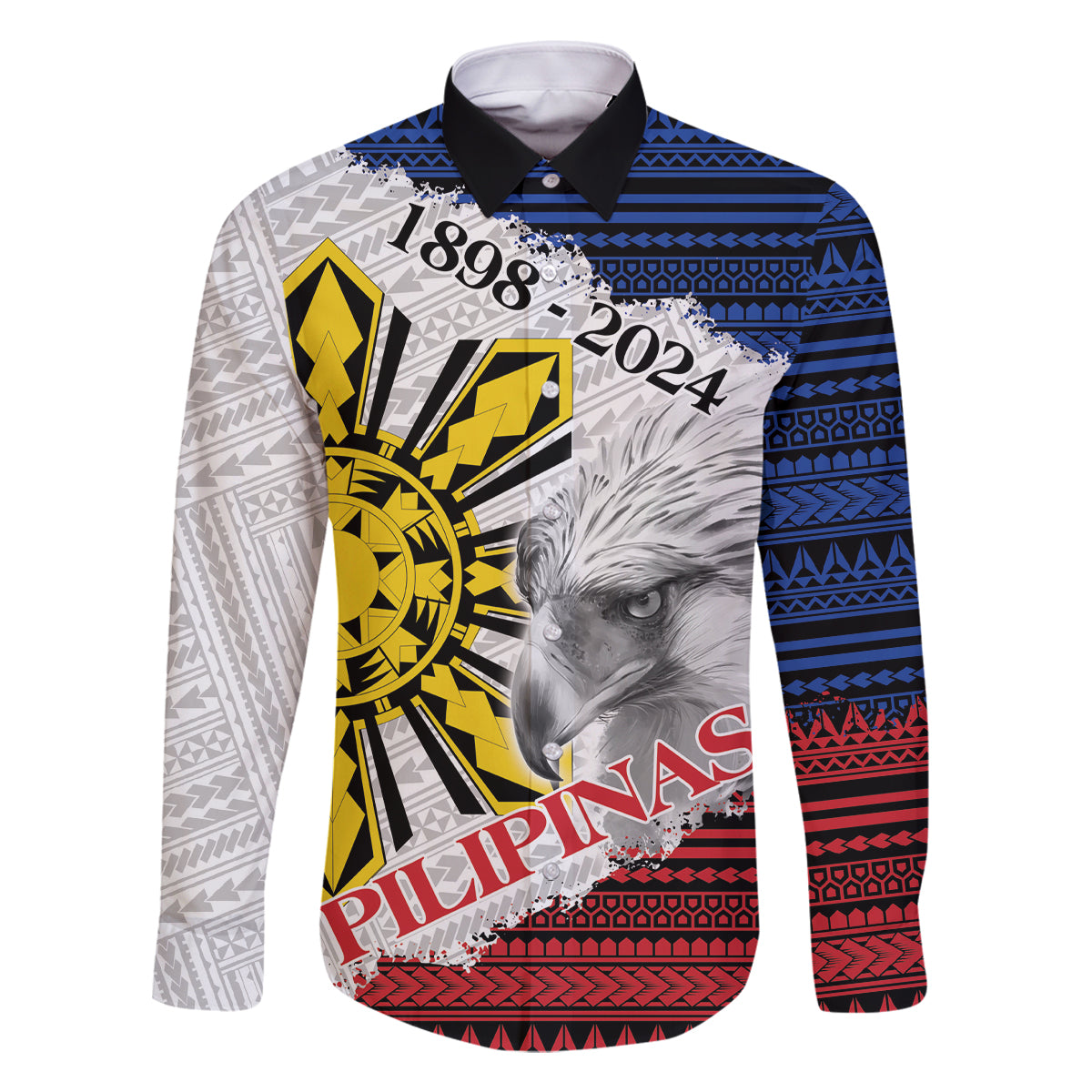 Philippines 126th Independence Day Family Matching Off Shoulder Short Dress and Hawaiian Shirt Pilipinas Hunyo 12 Maligayang Araw ng Kalayaan LT9 Dad's Shirt - Long Sleeve White - Polynesian Pride