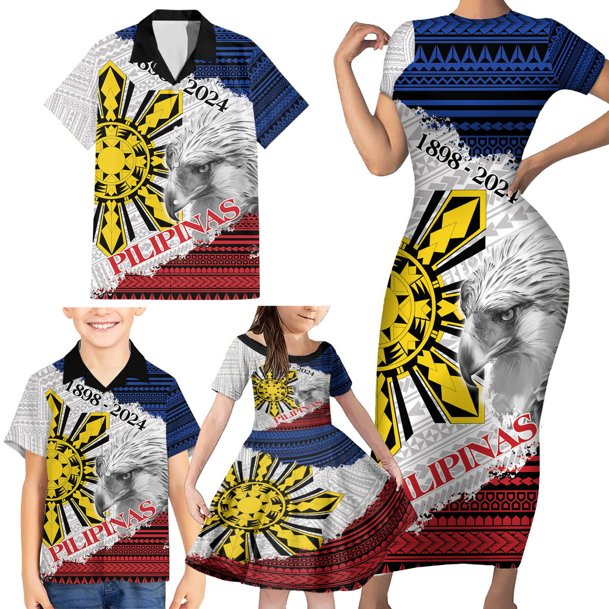 Philippines 126th Independence Day Family Matching Short Sleeve Bodycon Dress and Hawaiian Shirt Pilipinas Hunyo 12 Maligayang Araw ng Kalayaan LT9 - Polynesian Pride