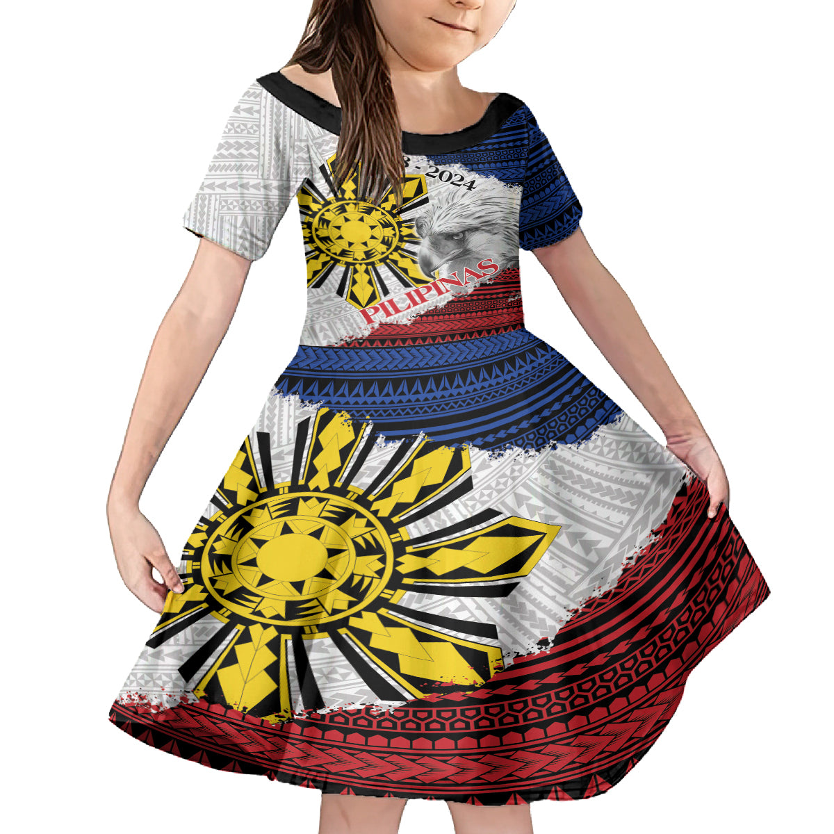 Philippines 126th Independence Day Family Matching Tank Maxi Dress and Hawaiian Shirt Pilipinas Hunyo 12 Maligayang Araw ng Kalayaan LT9 Daughter's Dress White - Polynesian Pride