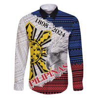 Philippines 126th Independence Day Family Matching Tank Maxi Dress and Hawaiian Shirt Pilipinas Hunyo 12 Maligayang Araw ng Kalayaan LT9 Dad's Shirt - Long Sleeve White - Polynesian Pride