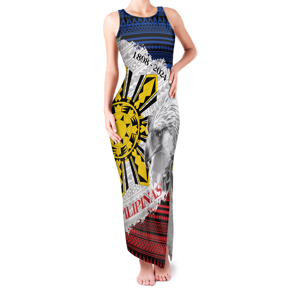Philippines 126th Independence Day Family Matching Tank Maxi Dress and Hawaiian Shirt Pilipinas Hunyo 12 Maligayang Araw ng Kalayaan LT9 Mom's Dress White - Polynesian Pride