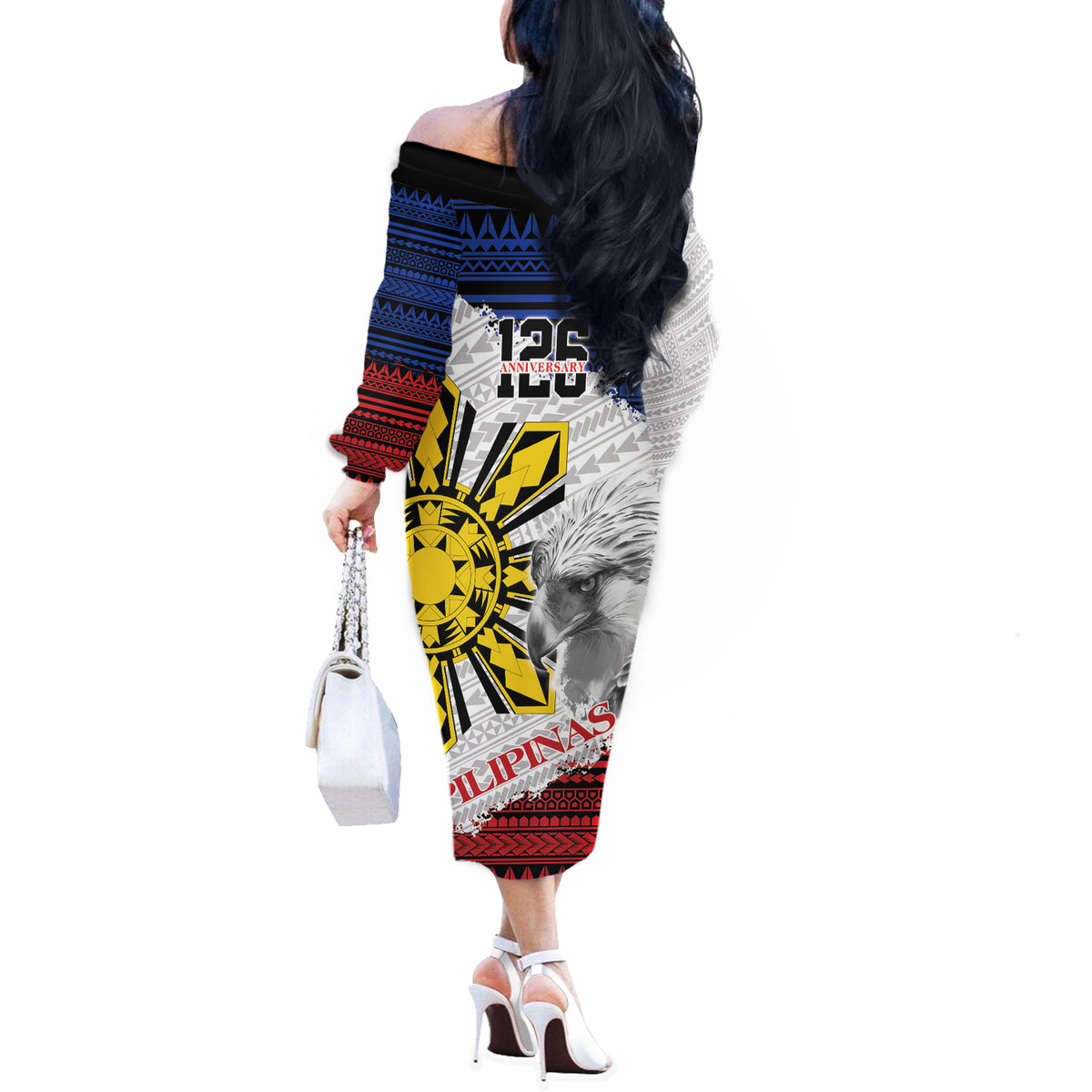 Philippines 126th Independence Day Off The Shoulder Long Sleeve Dress Pilipinas Hunyo 12 Maligayang Araw ng Kalayaan