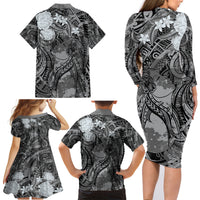 Pacific Beauty Girl Family Matching Long Sleeve Bodycon Dress and Hawaiian Shirt Black Polyneisan Tribal Vintage Motif LT9 - Polynesian Pride