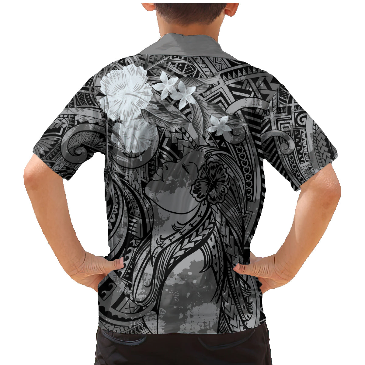 Pacific Beauty Girl Family Matching Mermaid Dress and Hawaiian Shirt Black Polyneisan Tribal Vintage Motif LT9 - Polynesian Pride