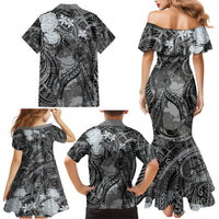 Pacific Beauty Girl Family Matching Mermaid Dress and Hawaiian Shirt Black Polyneisan Tribal Vintage Motif LT9 - Polynesian Pride
