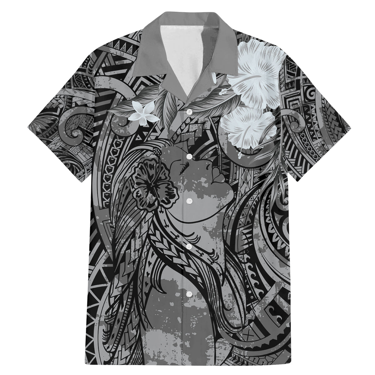 Pacific Beauty Girl Family Matching Mermaid Dress and Hawaiian Shirt Black Polyneisan Tribal Vintage Motif LT9 Dad's Shirt - Short Sleeve Black - Polynesian Pride