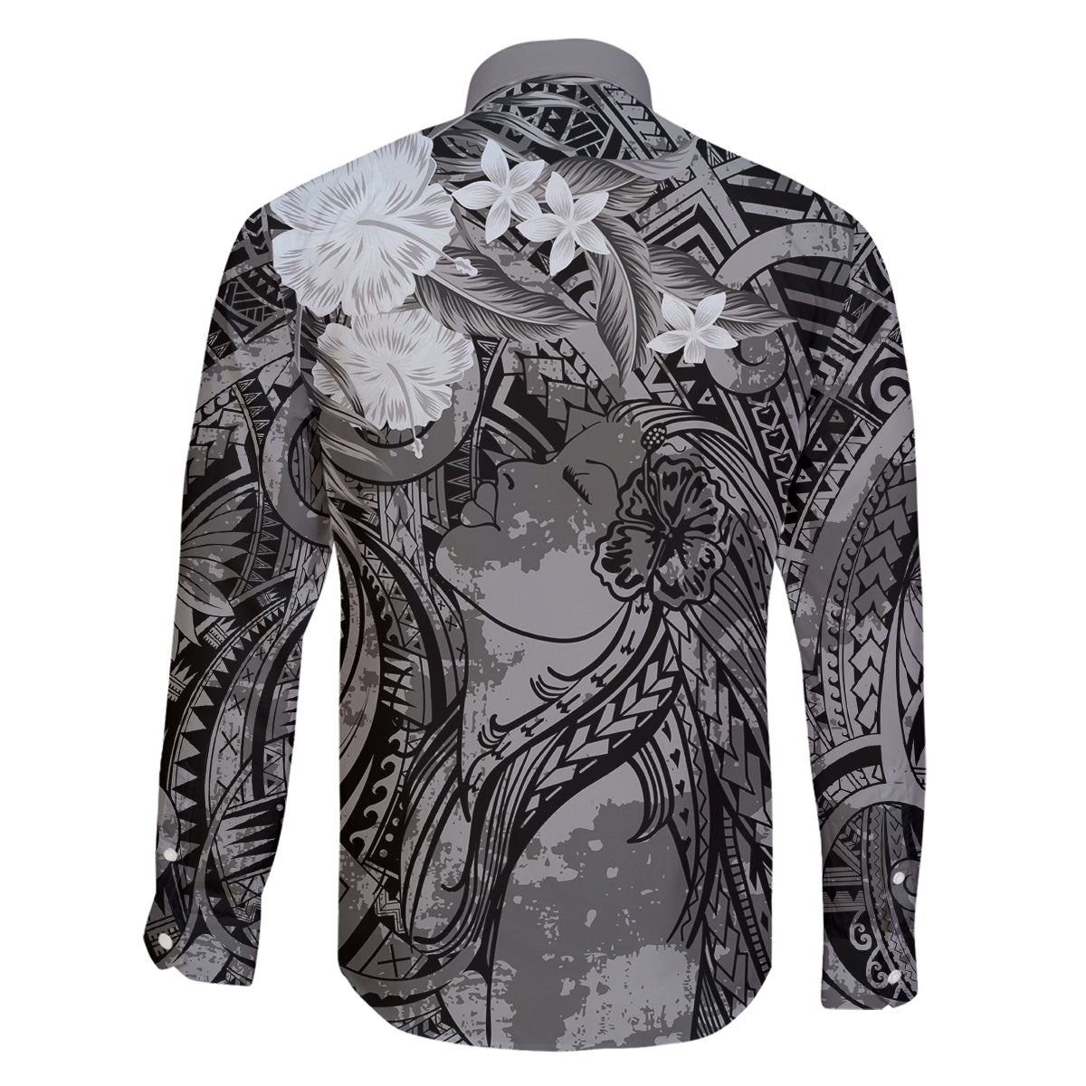 Pacific Beauty Girl Family Matching Off The Shoulder Long Sleeve Dress and Hawaiian Shirt Black Polyneisan Tribal Vintage Motif LT9 - Polynesian Pride