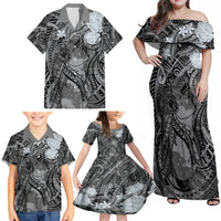 Pacific Beauty Girl Family Matching Off Shoulder Maxi Dress and Hawaiian Shirt Black Polyneisan Tribal Vintage Motif LT9 - Polynesian Pride