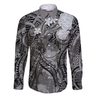 Pacific Beauty Girl Family Matching Off Shoulder Maxi Dress and Hawaiian Shirt Black Polyneisan Tribal Vintage Motif LT9 Dad's Shirt - Long Sleeve Black - Polynesian Pride