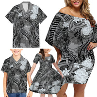 Pacific Beauty Girl Family Matching Off Shoulder Short Dress and Hawaiian Shirt Black Polyneisan Tribal Vintage Motif LT9 - Polynesian Pride