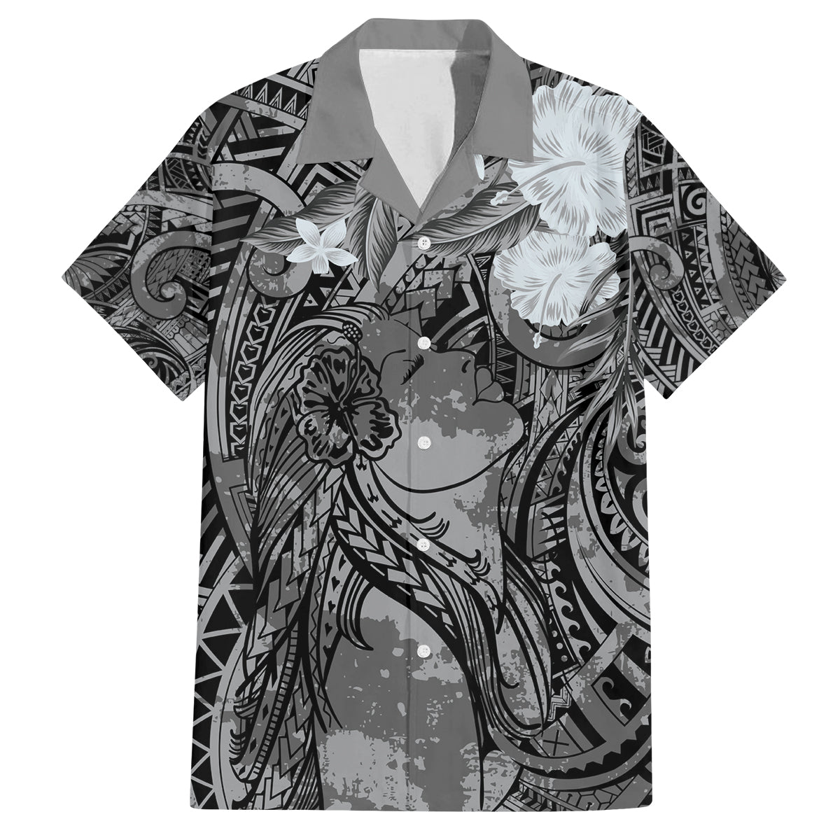 Pacific Beauty Girl Family Matching Off Shoulder Short Dress and Hawaiian Shirt Black Polyneisan Tribal Vintage Motif LT9 Dad's Shirt - Short Sleeve Black - Polynesian Pride