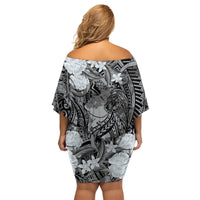 Pacific Beauty Girl Family Matching Off Shoulder Short Dress and Hawaiian Shirt Black Polyneisan Tribal Vintage Motif LT9 - Polynesian Pride