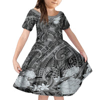 Pacific Beauty Girl Family Matching Short Sleeve Bodycon Dress and Hawaiian Shirt Black Polyneisan Tribal Vintage Motif LT9 Daughter's Dress Black - Polynesian Pride
