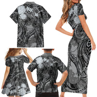 Pacific Beauty Girl Family Matching Short Sleeve Bodycon Dress and Hawaiian Shirt Black Polyneisan Tribal Vintage Motif LT9 - Polynesian Pride