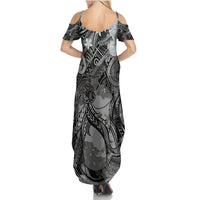Pacific Beauty Girl Family Matching Summer Maxi Dress and Hawaiian Shirt Black Polyneisan Tribal Vintage Motif LT9 - Polynesian Pride