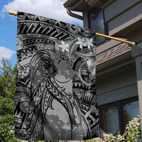Pacific Beauty Girl Garden Flag Black Polyneisan Tribal Vintage Motif
