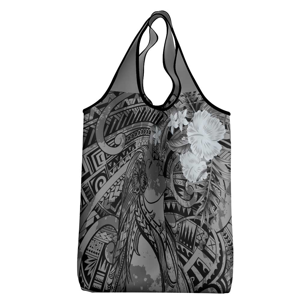 Pacific Beauty Girl Grocery Bag Black Polyneisan Tribal Vintage Motif