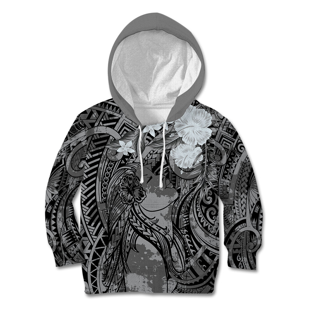Pacific Beauty Girl Kid Hoodie Black Polyneisan Tribal Vintage Motif