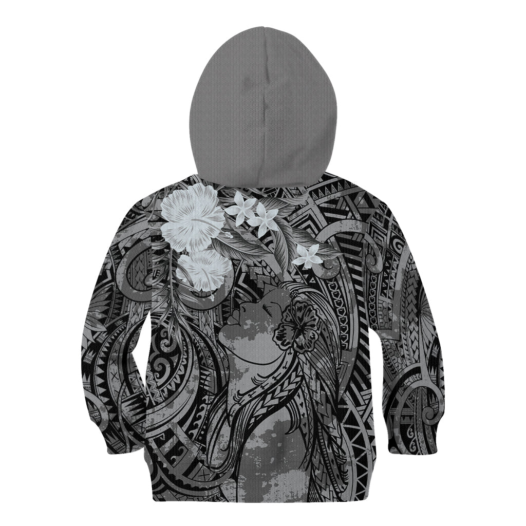Pacific Beauty Girl Kid Hoodie Black Polyneisan Tribal Vintage Motif
