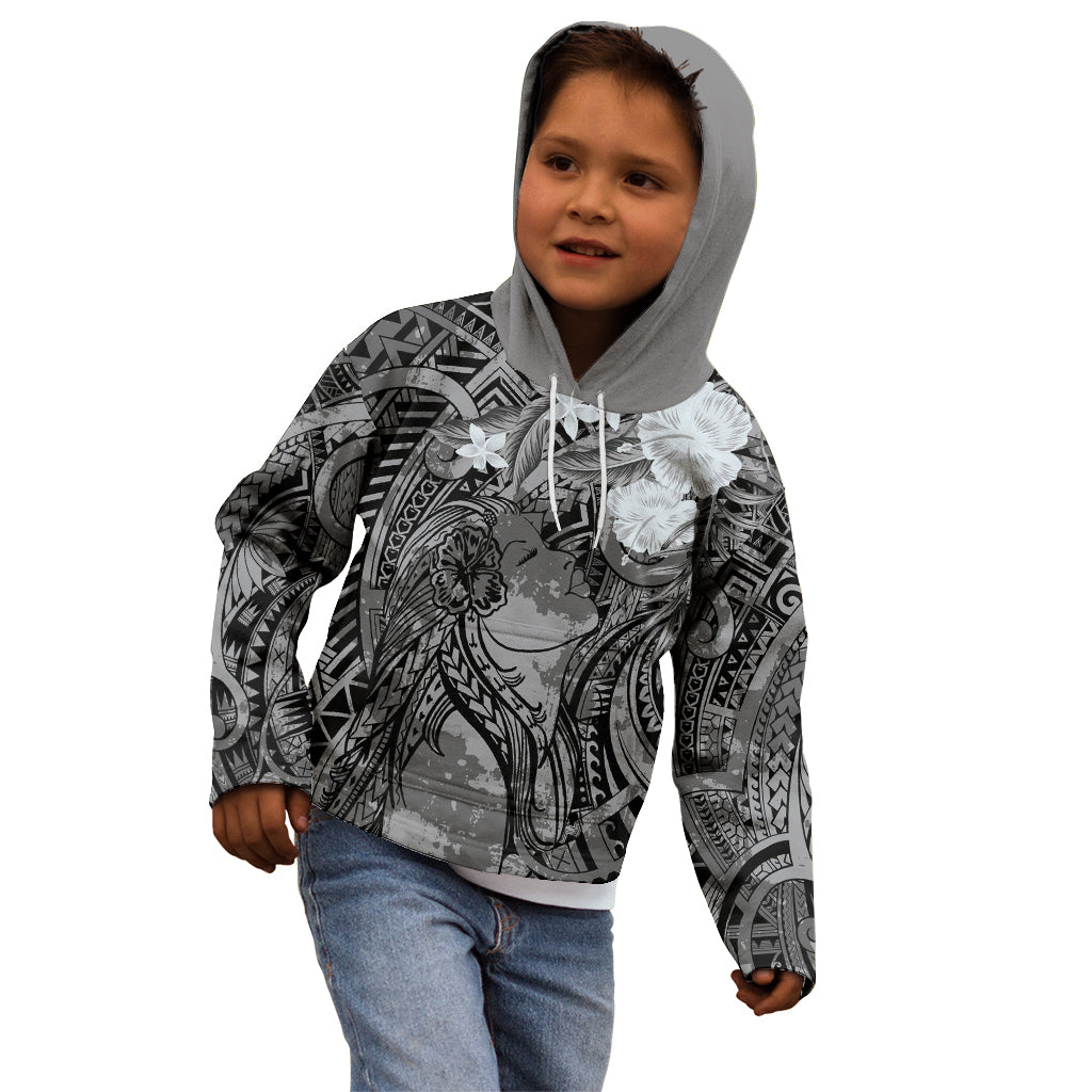 Pacific Beauty Girl Kid Hoodie Black Polyneisan Tribal Vintage Motif